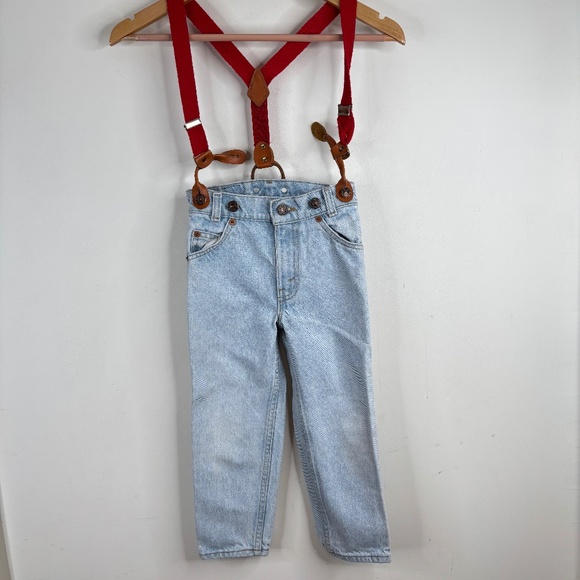 Vintage 80s Little Levis Suspender Jeans 5 Orange Tab Light Wash Retro Wedding - Picture 1 of 12